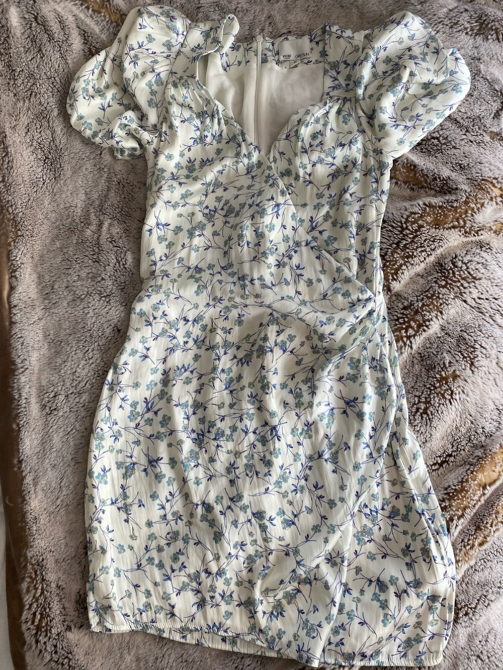 Greylin Cream Mini Dress with Blue Floral Print